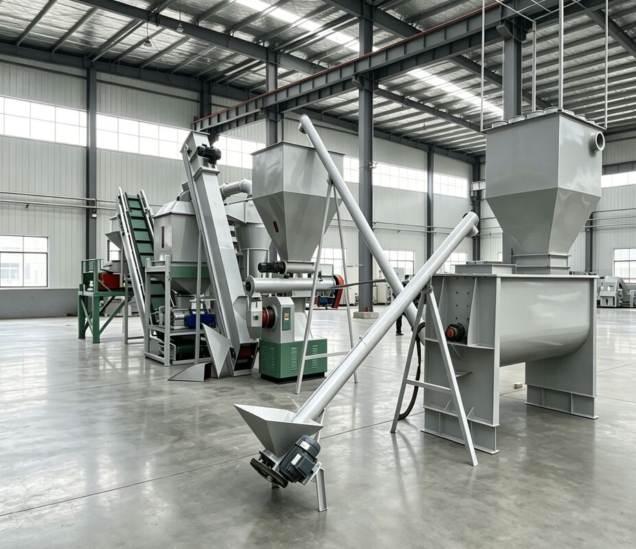 Linia produkcyjna do produkcji granulatu paszowego dla zwierząt z możliwością dostosowania, z instalacją prowadzoną przez inżyniera i zasilaniem 380V/50Hz/3 fazy
